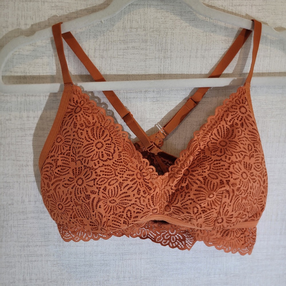 Auden Lace Unlined Bralette Womens L Burnt Orange‎ Cross Back Adjustable Straps